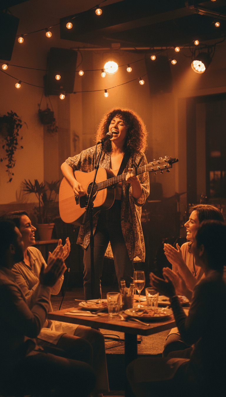 Local musician performing for a dining crowd